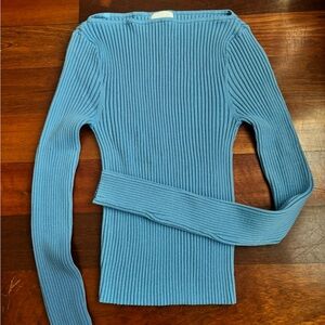 H&M Off-the-Shoulder Blue Ribbed Sweater